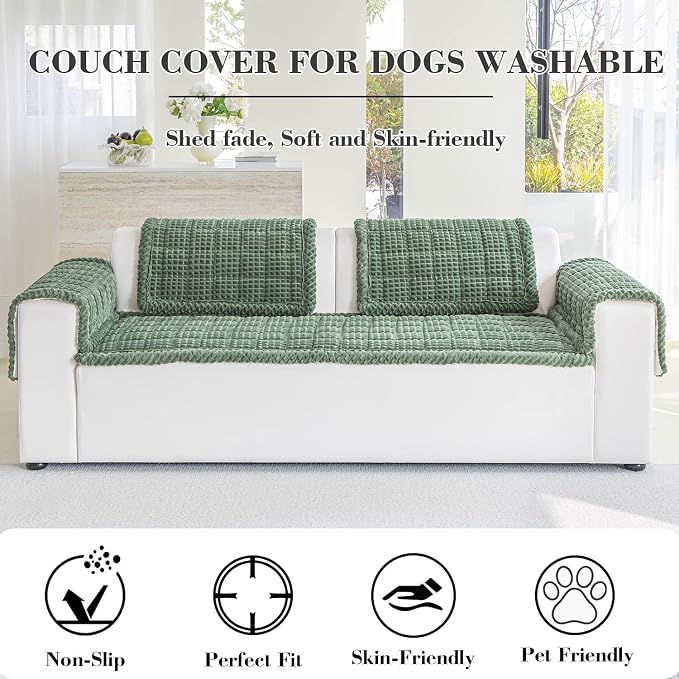 Couch Cover for Dogs Washable, Non-Slip Pet Couch Covers for Sofa, Fuzzy Dog Couch Cover Mat Thick Soft Plush for Furniture Protector (Green, 27.6" x 47.2"/70 x 120cm) - Image 2
