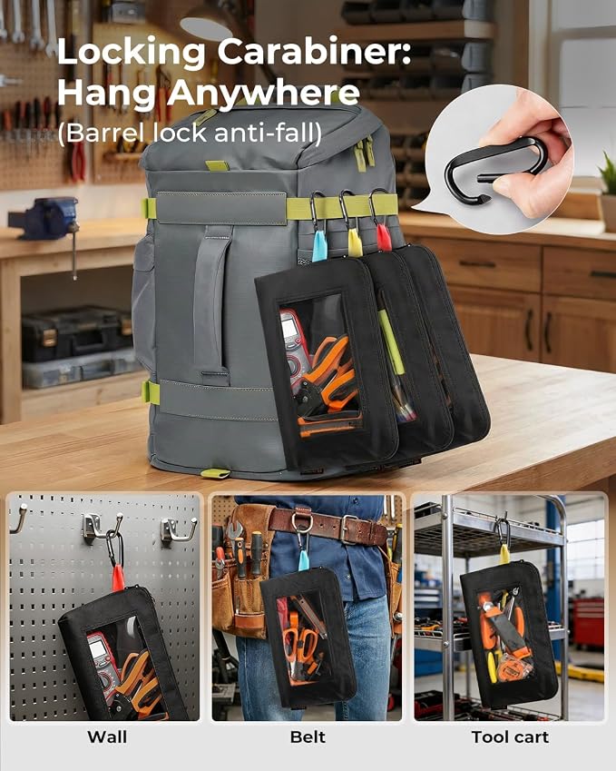 Foxrino Tool Pouch with Clear Window for Men, 1680D Oxford Small Tool Bag, Heavy Duty Tool Pouches with Zipper, Transparent Zipper Pouches for Organizing, Perfect Gifts for Him Dad Father Day, 3 Pack - Image 3