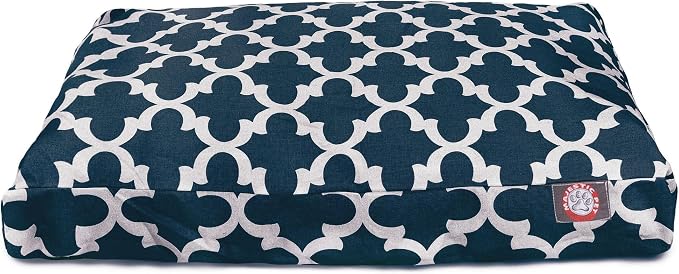 Majestic Pet Shredded Memory Foam Dog Bed Medium with Removable Washable Cover – Rectangle Orthopedic Dog Bed–Durable Dog Crate Bed-Flat Dog Bed for Senior Dogs - (35x29) M - Trellis - Navy by MajesticPet