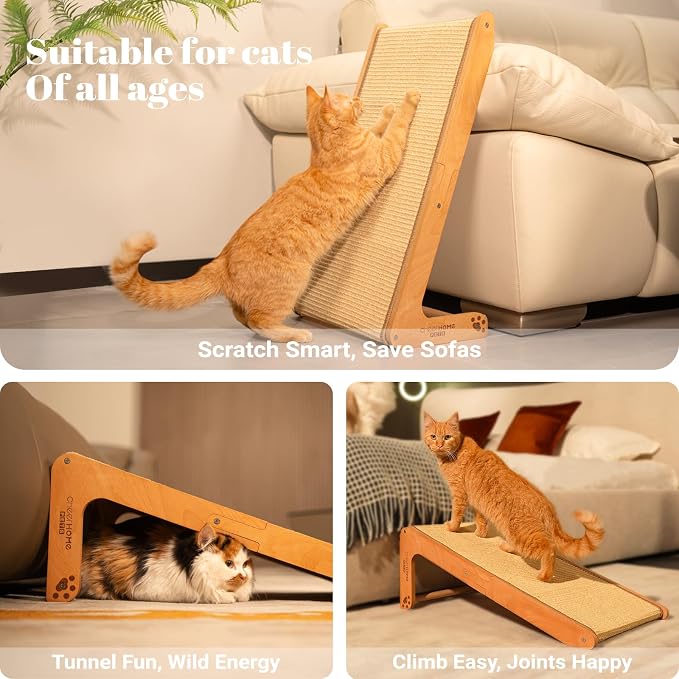 CHEERHOME PETS Sisal Cat Scratcher Ramp for Indoor Cats, 24.8" L Shape Cat Scratching Post Climbing Vertical Cat Scratch Pad, Solid Wooden Cat Furniture(Standard) - Image 4