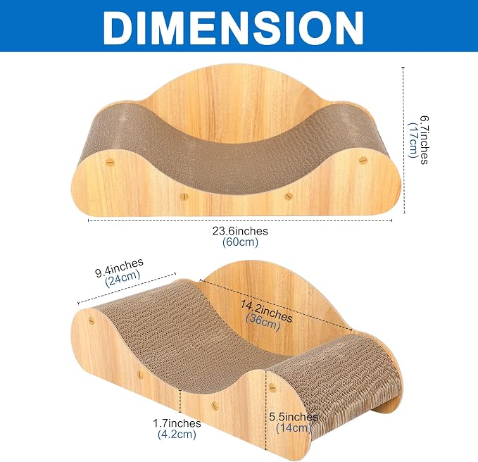 Simple Deluxe Cat Scratcher Cardboard Bed, Natural Solid Wood Scratch Lounger for Scratching&Sleeping, 23.6inches Scratching Board Furniture Protector, Curved - Image 7