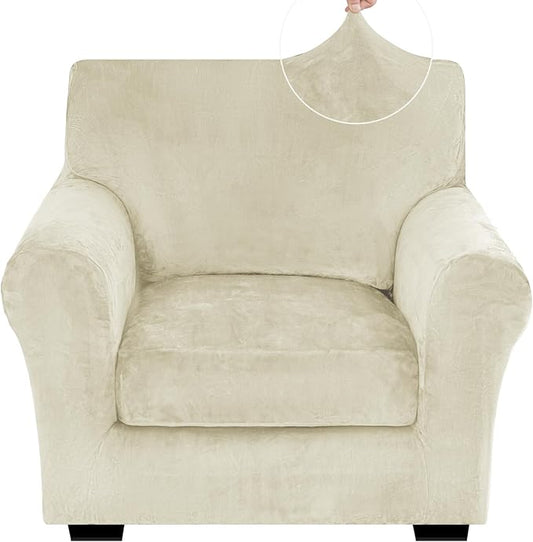 XINEAGE 2-Piece Velvet Armchair Sofa Cover, Couch Covers for Dog,Beige | 1 Cushion Chair,Stretch Non-slip Elastic, Pet-friendly, Washable, Fast Setup, Soft Plush Fabric, Furniture Protector. by XINEAGE