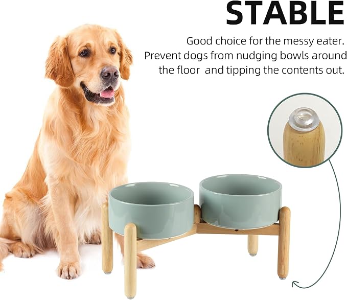 Havniva Elevated Dog Bowls Ceramic Dog Bowls with Stand, Dog Food Bowl | 7.3” Raised Dog Bowls with Non-Slip Wood Stand, Dog Food and Water Bowl Set, Double Dog Feeding Bowls for Medium Dogs - Image 6
