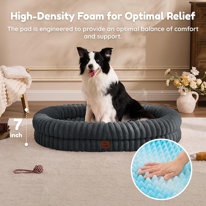 ChiXnuggle Orthopedic Dog Bed, Washable Cover, Faux Fur Bolster Pet Couch | waterproof,egg crate foam,non-slip bottom,for extra large dogs,dark grey,41*30*7,dog sofa - Image 5