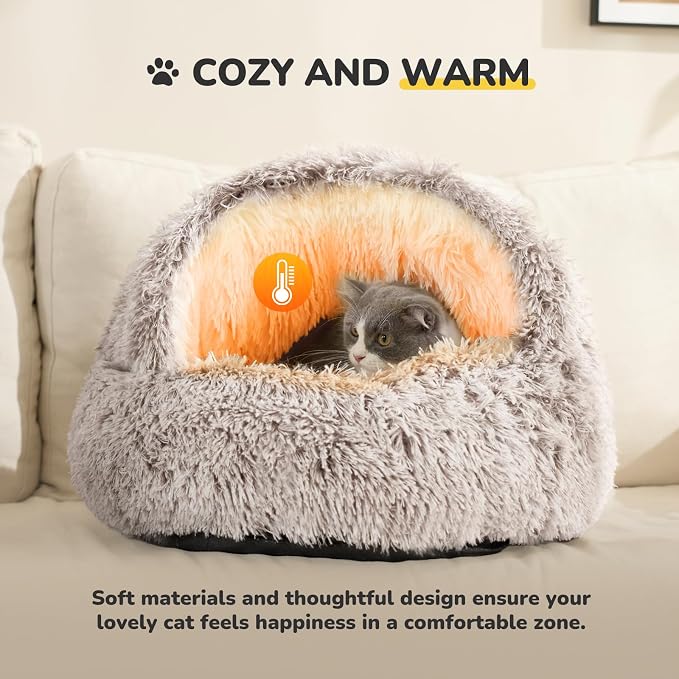 CATISM Cat Bed, Cat Beds for Indoor Cats Covered Hooded | Warm Soft Plush Comfortable Removable Washable Non-Slip Bottom - Image 5