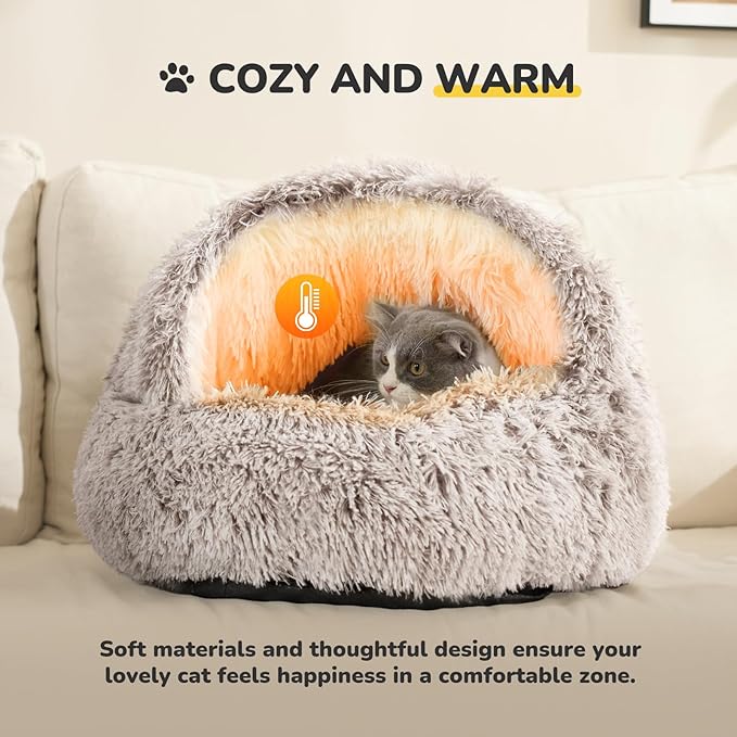 CATISM Cat Bed Hooded Cat Beds for Indoor Cats Covered Cat Beds | Warm Soft Plush Comfortable Removable Washable Non-Slip Bottom - Image 4