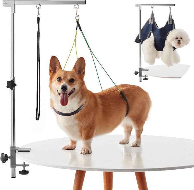 Home Dog Grooming Table Arm with Hammock 35" Height Adjustable Dog Grooming Arm with Clamp No-Sit Haunch Holders Loop Noose Stainless Steel(Grooming Table Not Included) by IVEKEN