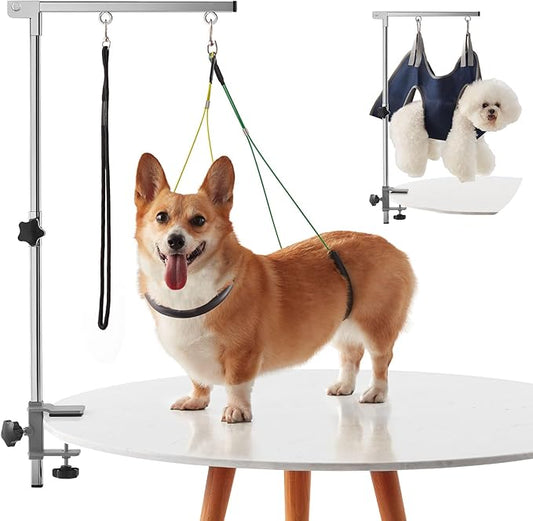 Home Dog Grooming Table Arm with Hammock 35" Height Adjustable Dog Grooming Arm with Clamp No-Sit Haunch Holders Loop Noose Stainless Steel(Grooming Table Not Included)