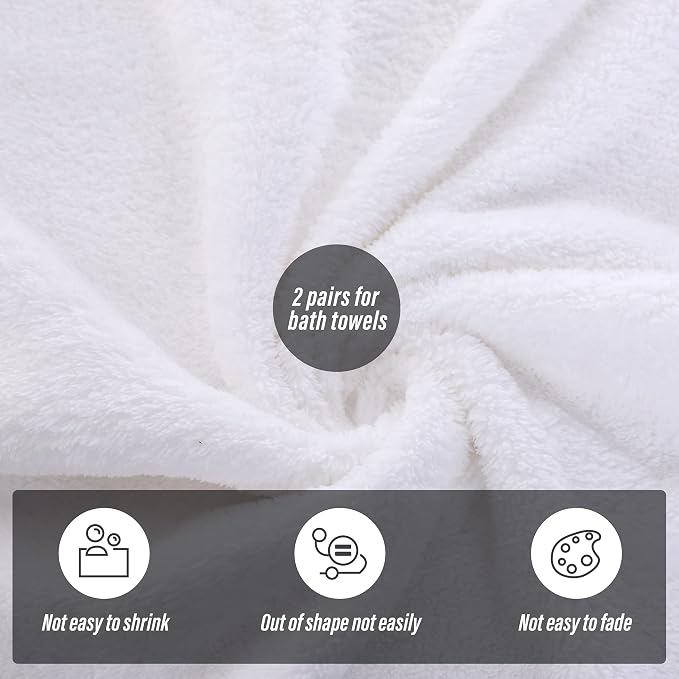 MOONQUEEN 2 Pack Premium Bath Towel Set - Quick Drying - Microfiber Coral Velvet Highly Absorbent Towels - Multipurpose Use as Bath Fitness, Bathroom, Shower, Sports, Yoga Towel (White) - Image 4