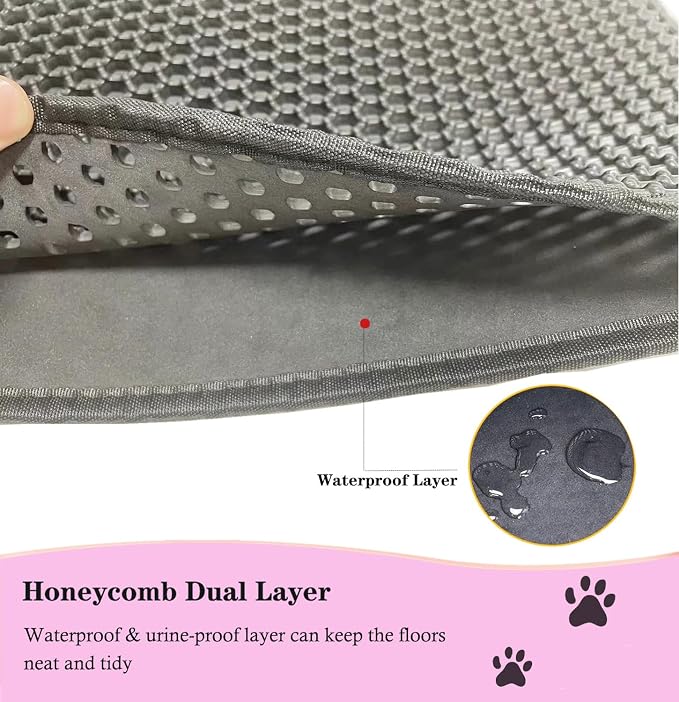 Large Cat Litter Mat - 30"x 24" Double Layer Honeycomb Kitty Litter Mat,Waterproof and Urine-Proof,Easy to Clean with Handles,Ideal Litter Trapping Mat for Cats - Image 4