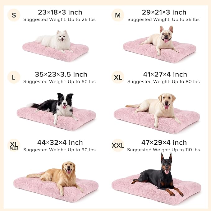 JOEJOY Dog Bed Crate Pad, Deluxe Plush Washable Dog Beds Fulffy Soft Kennel Pad Anti-Slip Pet Sleeping Mat for Small Dogs，23" x 18", Pink - Image 5
