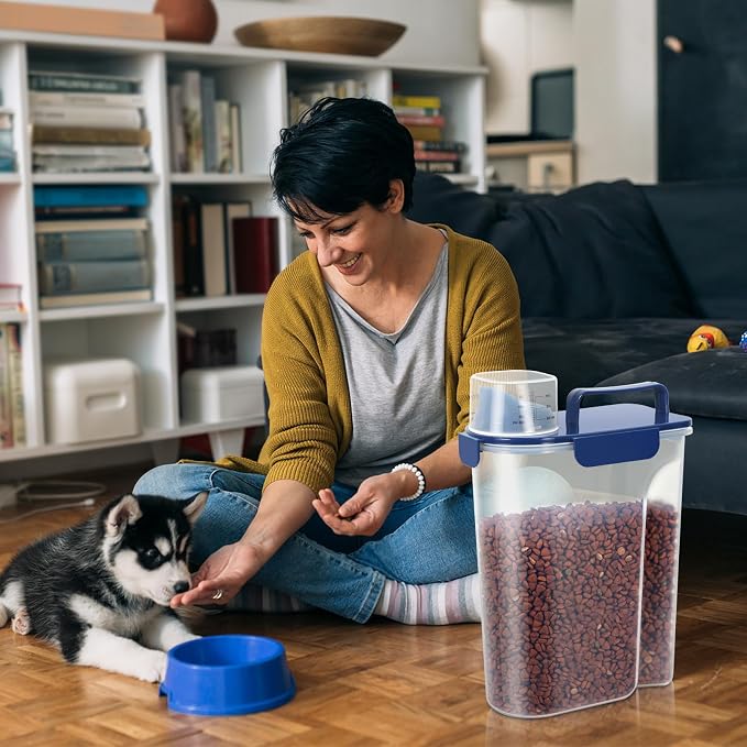 5Lbs Airtight Dog Food Container,Cat Storage Bin, Pet Dispenser BPA-FreeTranslucent Body Upgraded large nozzle for Small Animal Kibble, Bird Bird Seed, Oatmeal, Rice, Flour, Brown Sugart-Royal Blue - Image 6
