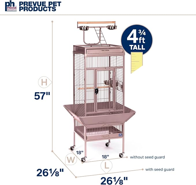 Prevue Pet Playtop Bird Cage - Medium Steel Bird Cage with Integrated Playtop, Rolling Stand, Seed Guards, and Perches, Ideal for Conures and Cockatiels - Blush Finish - Image 3
