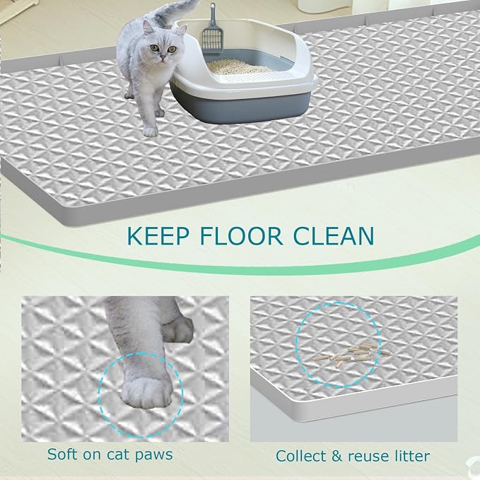 Cat Litter Mat for Litter Box, Silicone Large Cat Litter Trapping Mat - 51.2x25.6 in, Waterproof & Non-Slip, Durable & Easy Clean, Light Gray - Image 3