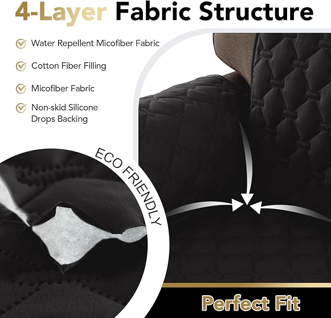 PrinceDeco Sofa Cover Couch Cover for Dogs Water Repellent Furniture Protector for Pets Couch Cover for 3 Cushion Couch Non-Slip Rubber Backing Cover Seat Width to 68"(Sofa, Black) - Image 6