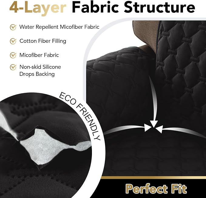 PrinceDeco Sofa Cover Couch Cover for Dogs Water Repellent Furniture Protector for Pets Couch Cover for 3 Cushion Couch Non-Slip Rubber Backing Cover Seat Width to 68"(Sofa, Black) - Image 6