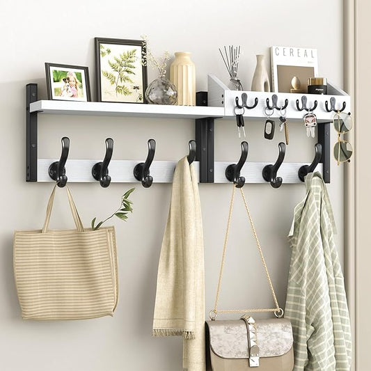 Evermagin 29" Coat Rack Wall Mount with Shelf for Entryway, White | Wall Mounted Coat and Key Rack with Hooks, Key Holder with Mail Organizer for Wall, Living Room, Mudroom, Bedroom by Evermagin