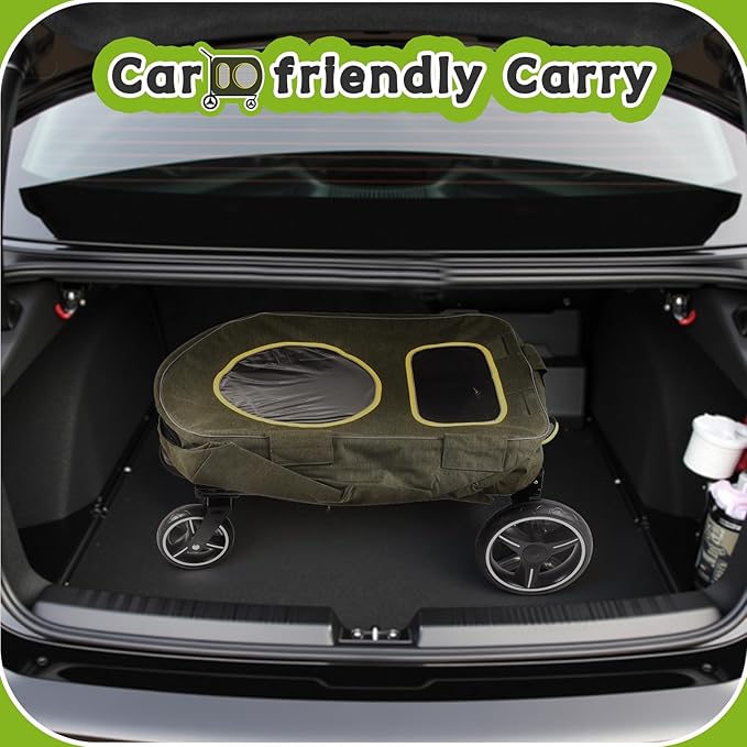 2025 Upgraded Dog Stroller for Large & Medium Dogs，Pet Stroller for 2 Small Dogs, Foldable Jogger Wagon with Detachable Carrier for Car Seat, Adjustable Handle, Up to 90 lbs, Green