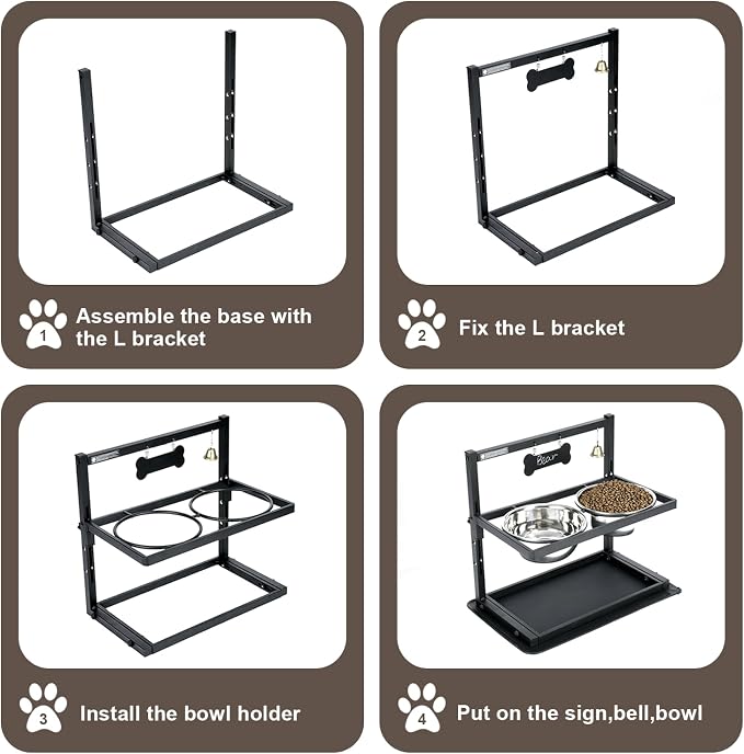 SHAINFUN Elevated Dog Bowls - Slow Feeder, Raised Stand with Two 1700ML Stainless Steel Bowls, Spill Proof Mat for Large & Medium Dogs - Image 6