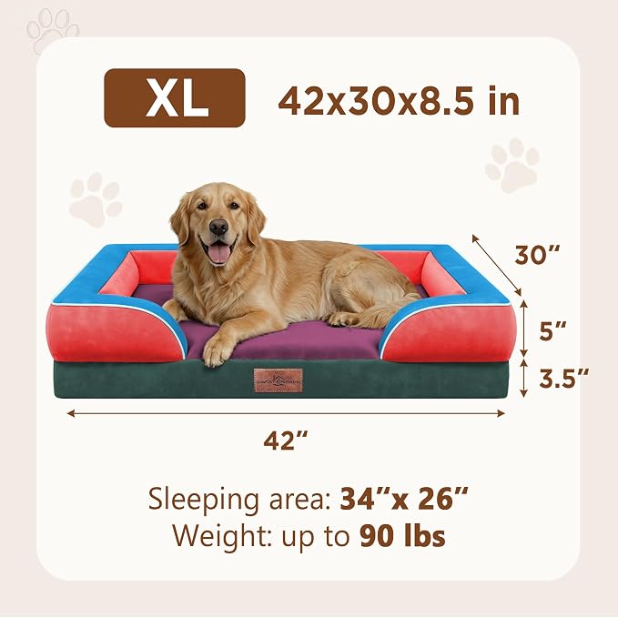 Comfort Expression Orthopedic Dog Bed for Extra Large Dogs with Bolster | Waterproof Dog Couch Bed with Washable Cover & Non-Slip Bottom, Supportive Egg Crate Foam XL Pet Bed, 42x30 Inch - Image 8