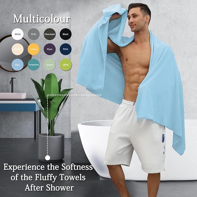 Hailea Extra Large Bath Towels Set 35x70 Inches - Blue Luxury 600 GSM Oversized Bath Sheet Towel,Ultra Soft Microfiber - Quick Dry,Highly Absorbent Shower Towels Spa Hotel Bathroom Towel Set (4-Pack) - Image 5