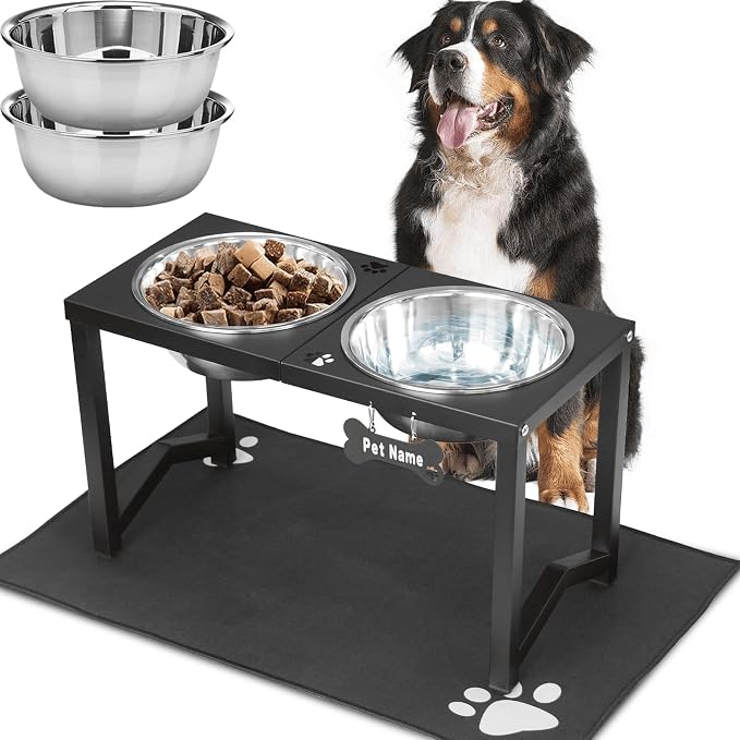 Elevated Dog Bowls, Metal Raised Dog Bowl Stand with 2 Thick 111oz Capacity Stainless Steel Food Bowls & Non-Slip Mat - 14" Tall for Large/Extra Large Breeds by FLODOMIXHOME