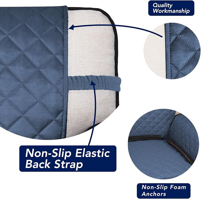 PureFit Reversible Quilted Sofa Cover Dog Couch Covers for Sofa, 28 in | Dark Blue/Light Blue, Water Resistant Couch Protector, Washable Pet Couch Cover with Non Slip and Elastic Straps For Kids - Image 3