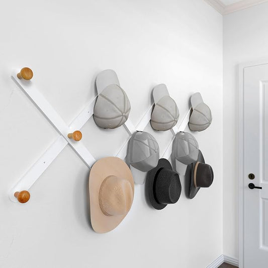 SKOLOO Hat Rack for Wall with 11 Hooks, 24 inch Solid Wooden, Modern, Huge Coat Rack Wall Mount for Coats, Hats, Bags, Cowboy Caps, Baseball Caps, Natural on White by SKOLOO