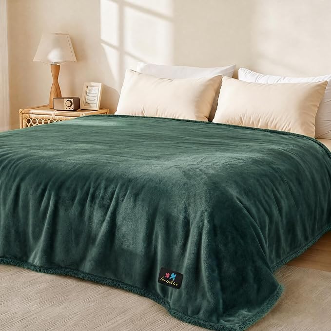 Luciphia Waterproof Pet Blanket, Liquid Pee Proof Dog Blanket for Sofa Bed Couch, Reversible Sherpa Fleece Furniture Protector Cover for Small Medium Large Dogs Cats, Dark Green X-Large（85" x 57"） by luciphia