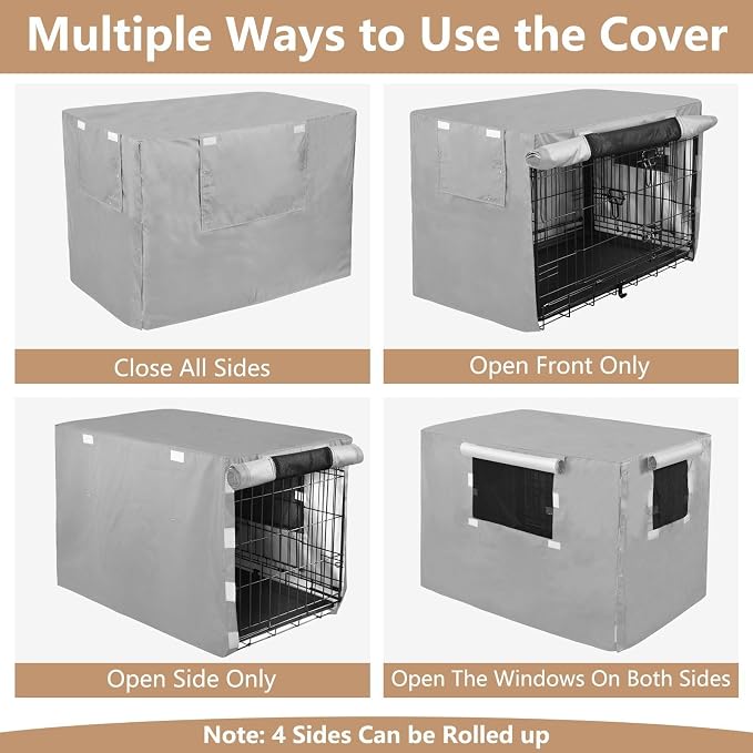Dark Gray Windproof Dog Crate Covers Easy to Install Dog Kennel Cover with Mesh Windows Medium - Image 5