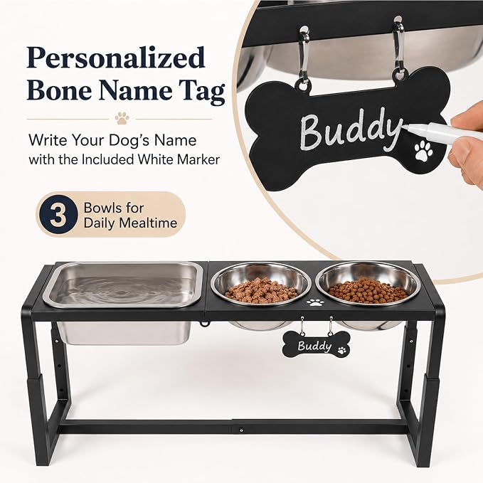 Metal Elevated Dog Bowls for Medium/Large Breed, 3 Adjustable Height(8.8''/11.5''/14'') Raised Dog Bowl Stand with Two 58oz & One 1.2gallons Large Stainless Steel Dog Food Water Bowls - Image 5
