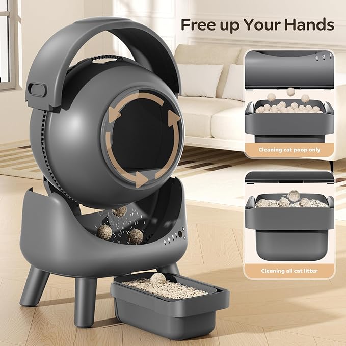 Automatic Litter Box, Self Cleaning Litter Box for Multiple Cats, Smart APP Control & Dual Safety Sensors, 15-Day Large Capacity Waste Bin, Odor Control, Includes Trash Bags,Gray - Image 8