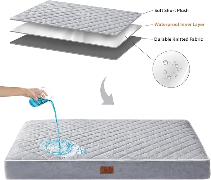 WNPETHOME Orthopedic Waterproof Dog Bed Medium for Comfy Sleeping | Washable Medium Pet Bed with Removable Cover, Multi-Needle Quilting Dogs Crate Bed Light Grey 30x20 Inch - Image 5