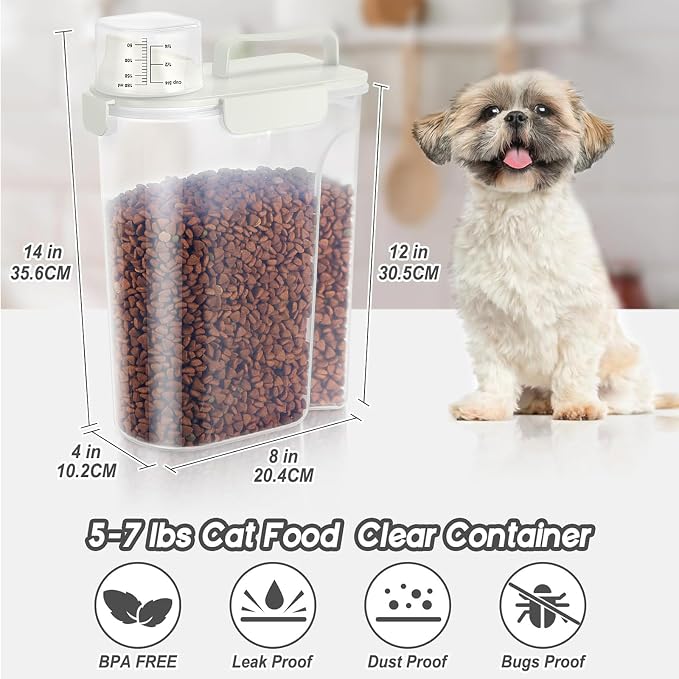 LEAWALK 5Lbs Airtight Cat Dog Food Storage Container with Upgraded Large Nozzle BPA-Free, Pet Food Storage Containers for Rice, Grain, Pet Food, Flour, Dog Treat Storage (White & Black, 5L-2pack) - Image 2
