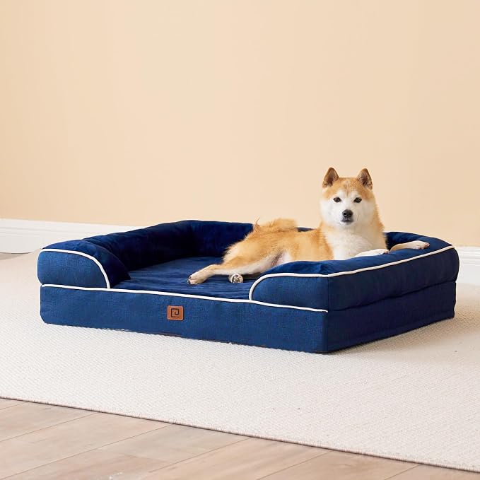 EHEYCIGA Orthopedic Dog Beds Large Sized Dog, Waterproof Washable Pet Bed | Non-Slip Bottom and Egg-Crate Memory Foam XL Dog Couch Bed with Washable Removable Cover, Navy - Image 7