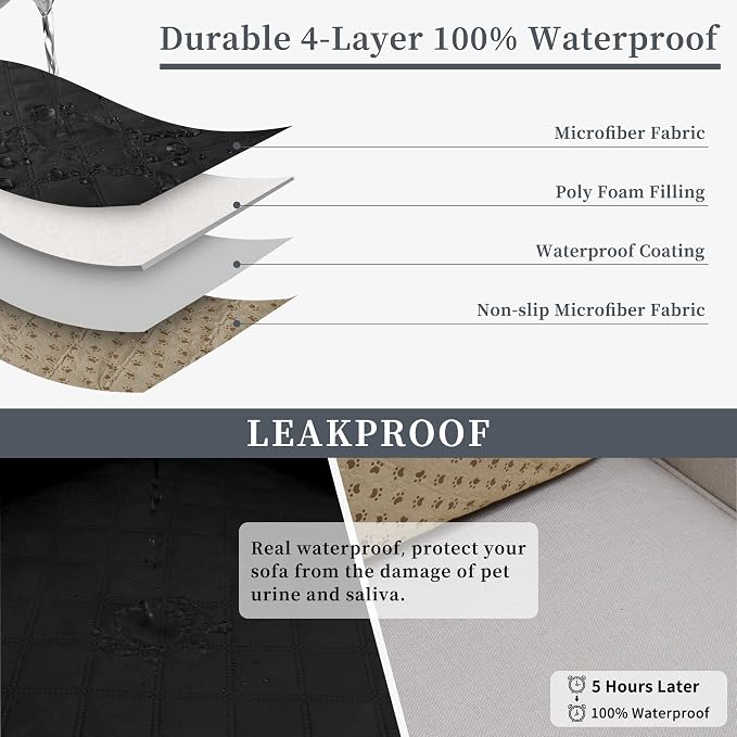 Easy-Going Waterproof Sectional Couch Covers with Chaise 2-Piece Non Slip L Shape Sofa Cover for Dogs Leakproof Furniture Protector Cover with Adjustable Strap for Pets (Small, Black) - Image 4