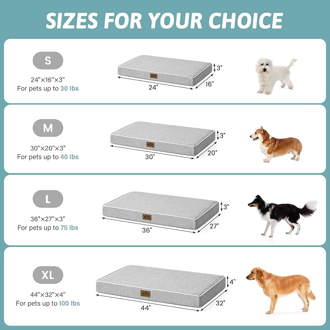 COZY KISS Cooling Orthopedic Dog Bed, Q-Max >0.5 Waterproof Egg Crate Foam Pet Bed with Removable Washable Cover, 29x18x3 Inch,Silver Grey - Image 4