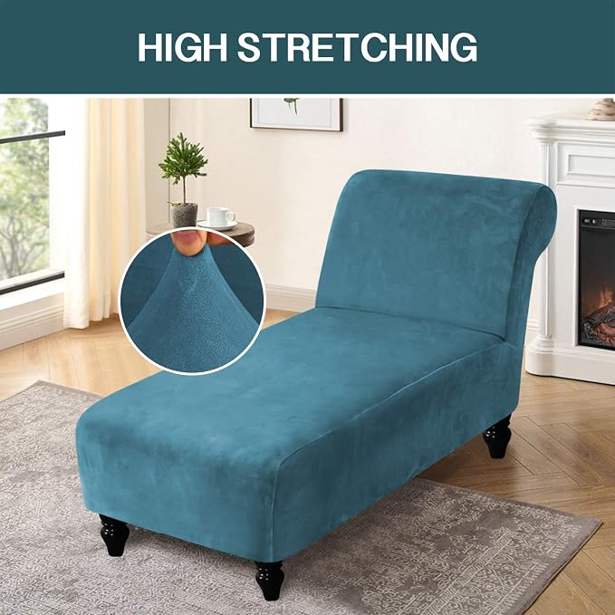 FantasDecor Chaise Lounge Slipcover Velve Luxury Stretch Chaise Covers for Living Room Indoor Ultra Soft Machine Washable, Peacock Blue - Image 2