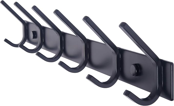 WEBI Coat Rack Wall Mounted,17-1/8 Inch Hooks for Hanging Coats,Heavy Duty Metal Hook Rail with 6 Double Dual Hooks Hanger Wall Mount for Purse Clothes Jacket Backpack Entryway,Black by WEBI
