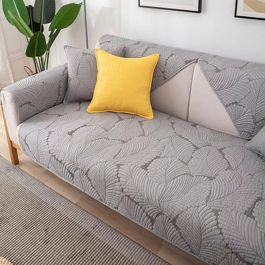 Solid Color Leaf Cotton Quilted Armrest Covers Backrest Covers Anti-Slip Soft Sofa Cover Armchair Slipcovers for Dogs Cats Pet (Grey,28''x28'') by Huierxun