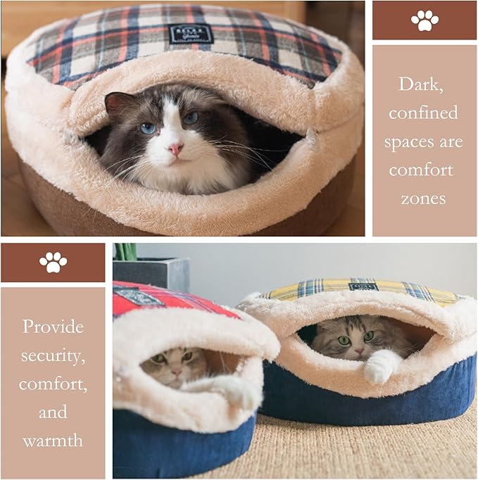 Cat Bed Cave - Enclosed Hideaway with Detachable Lid for Kitten (Brown) | Covered round house, Removable top, Separate liner, Cozy privacy nook, Apartment-friendly shelter, Easy cleaning setup - Image 3