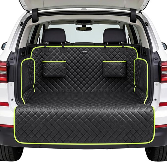 SUV Cargo Liner for Dogs, Upgraded Scratch-proof Leather 14.17" Heightened Side Flaps, 53.15" x40.55" Waterproof Non-Slip Trunk Liner with Bumper Flap, Universal Fit for SUVs Sedans Vans 3-Row SUV by pecute