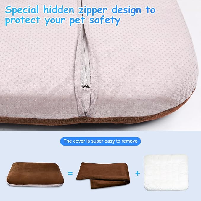 Magic Dog Super Soft Large Dog Bed Pad Mat Orthopedic Pet Beds 30 Inch Washable Anti Slip Dog Sleeping Mattress with Removable Cover, Dark Brown M - Image 5