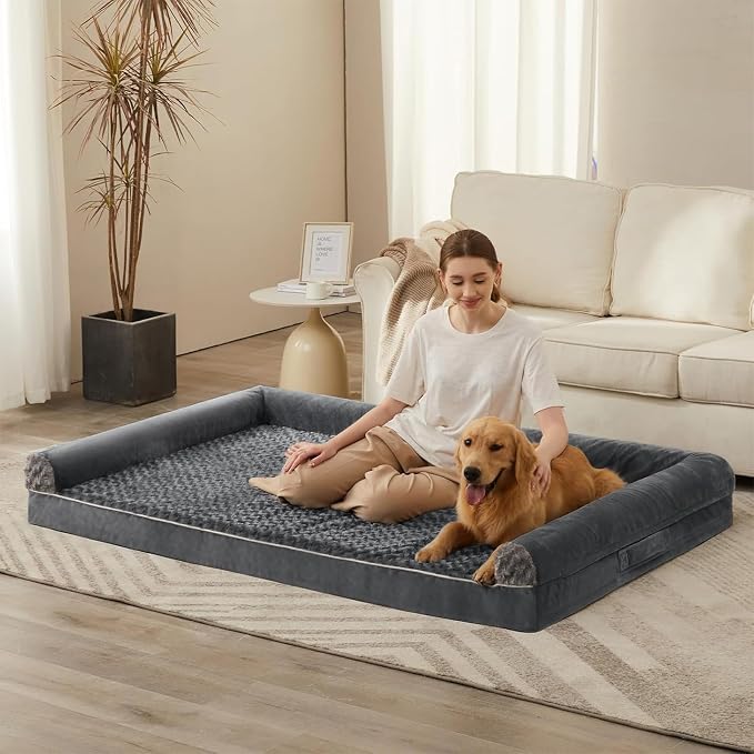 BFPETHOME Orthopedic Washable Human Dog Bed for Adult & Dog Cozy Sleep | Human Size Waterproof Big Soft Pet Couch Bed for Adult & Dogs Relax with Removable Cover Supportive Foam Dark Grey 71x46 Inch by BFPETHOME