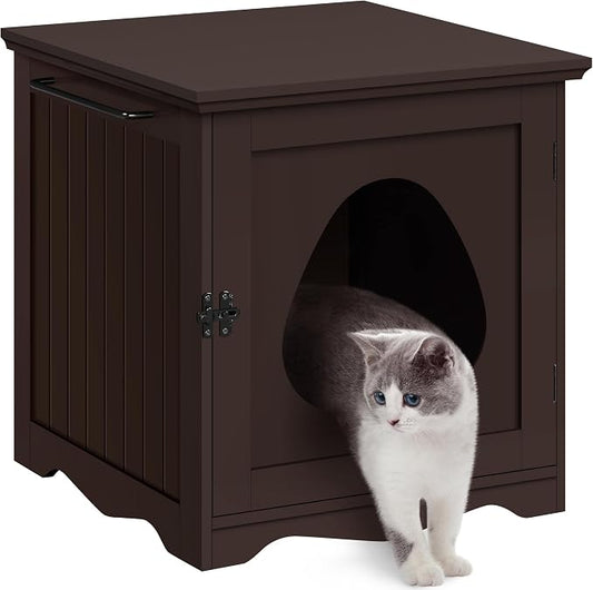 Yaheetech Cat Litter Box Enclosure, Litter Box Furniture Hidden with Towel Bar, Wooden Pet Washroom, Dog Proof Cat Litter Box Cabinet, Indoor Pet House, Side End Table, Espresso by Unknown