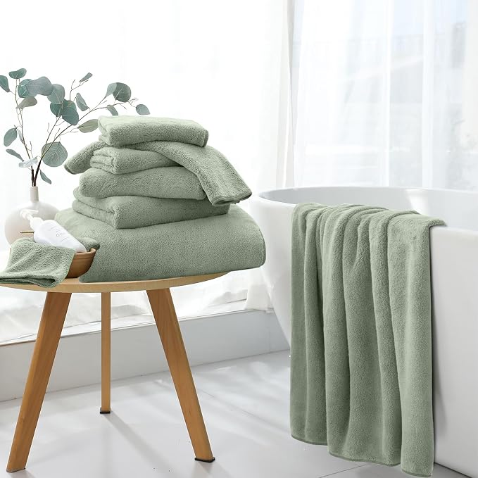Extra Large Bath Sheet 4 Piece (35"x70")-Ultra Soft Oversized Bath Towel,Bath Sheet Set for Bathroom Hotel,Plush Highly Absorbent Quick Dry Shower Towel for Adults,Bathroom Towel Set Green - Image 3