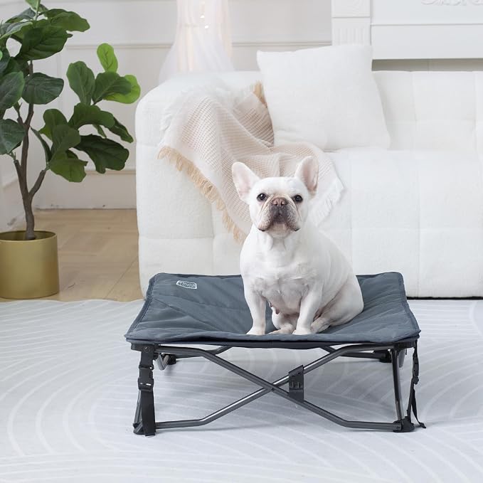 Timber Ridge Small Elevated Dog Bed, 3-in-1 Portable, Folding, and Raised with Removable Pad Mat, Cooling Design for Indoor and Outdoor Use, Grey - Image 2