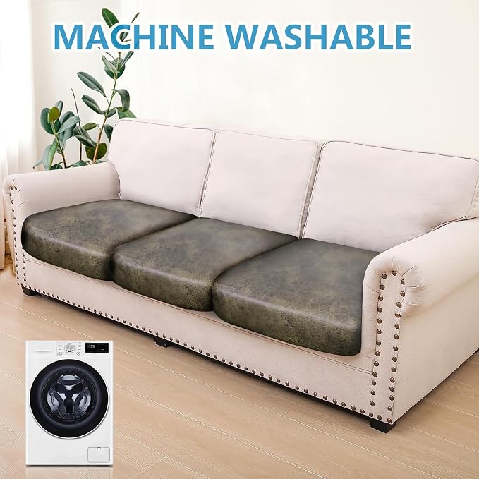 ANARACHON Leather Look Couch Cushion Covers Sofa Seat Slipcovers Sets Couches Furniture Protector for Sectional Armchair Loveseat Pets Kids Stretch Polyester & Spandex Fabric (3 Cushion Sofa, Yellow) - Image 2
