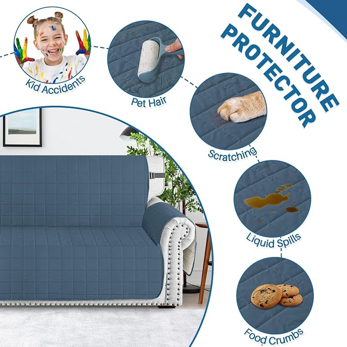 MAXIJIN Waterproof Chair Cover Slipcovers for Pets Dogs, 23.5" Quilted Armchair Sofa Cover Washable Dog Couch Covers Protector with Elastic Strap & Side Pocket (Chair, Berlin Blue) - Image 7