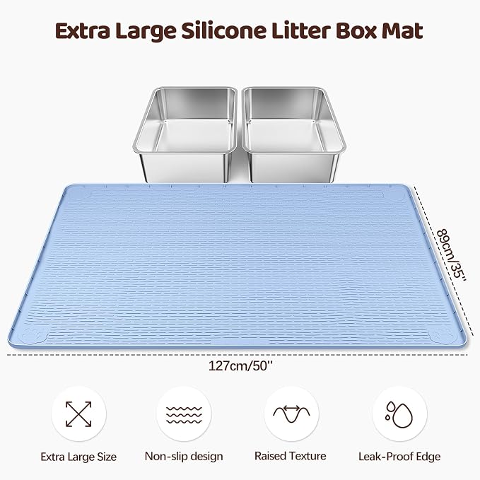Silicone Cat Litter Mat for Litter Box 50”x35” Large Cat Mat, Blue | Waterproof, Non-Slip, Leak-Proof Rug Mat with Lip, Easy to Clean, Extra Large Litter Catcher Mat for Floor - Image 2
